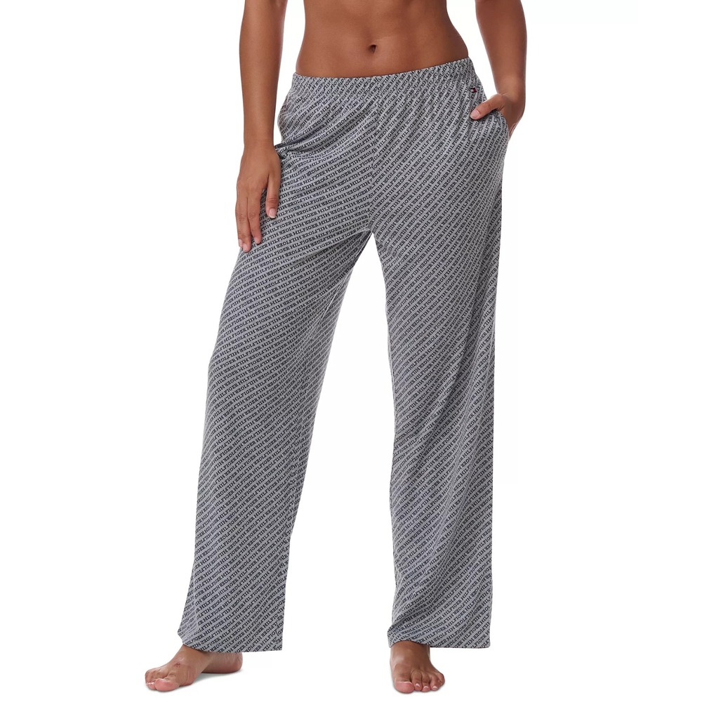 Tommy Hilfiger Womens Size XL Elastic-Waist Pajama Pants in Gray Logo $54 1541